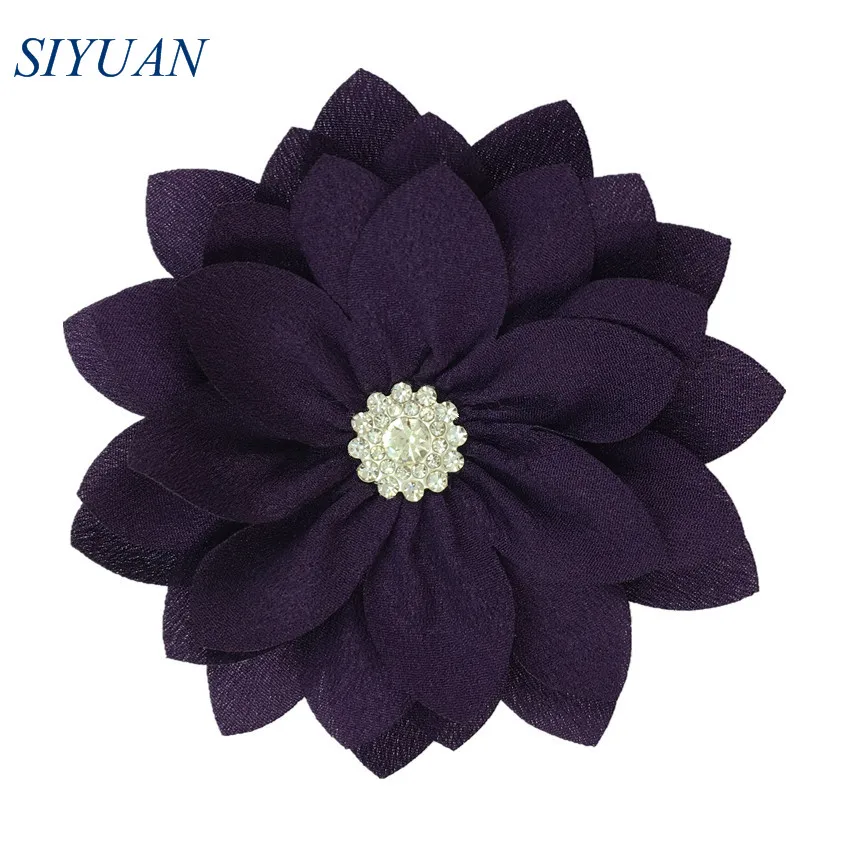 30pcs/lot 9cm Rhinestone Beaded Fabric Flower with Hair Clip Multy Layer Lotus Flower Fashion Hair Accessories TH300 - Цвет: 20-purple