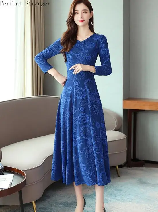 Koop Hoge Kwaliteit Herfst Winter Nieuwe Collectie 2019 Hot Koop Kraag Strik Plus Size S 3XL Vrouw Lange Dresse