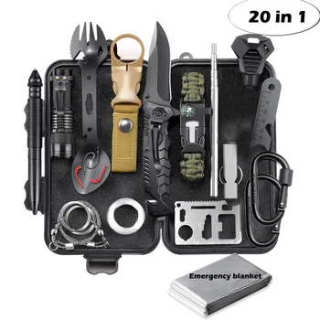 

Survival Gear Kit Emergency EDC Survival Tools 20 in 1 SOS first Aid Equipment with knife flashlight for Hunting Camping Hiking