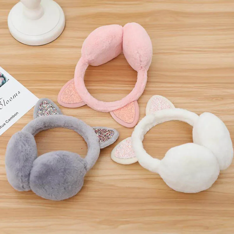 M06 White Calymel Модные женские меховые зимние ухо теплые наушники кошачьи уши наушники блестящие блестки кошачьи уши - Цвет: M06 White