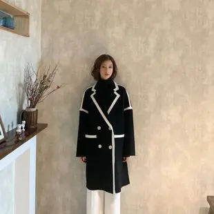 Collinear Coline2019 стиль Хепберн ветер зимний двубортный приталенный двухсторонний Дафлкот пальто Женская шерстяная куртка