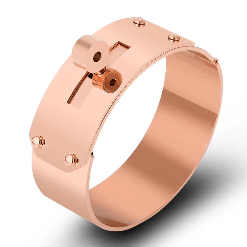 Rock Brand Big Wide Button Bracelets for Men Women Jewelry Belt Desgin Stainless Steel Bangle Jewelry Accessories Souvenir Gift 4