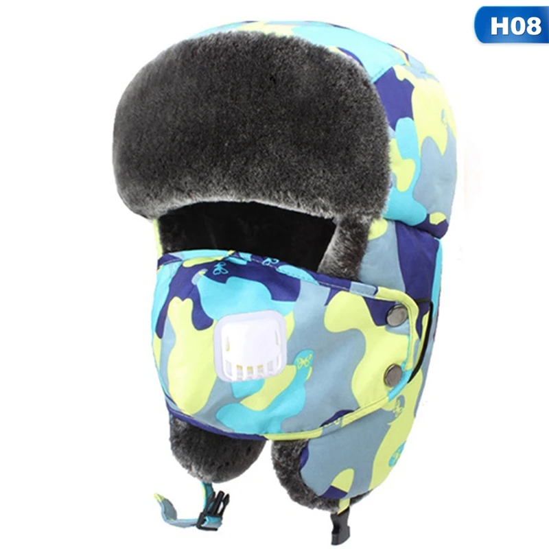 Зимние меховые мужские шапки-бомберы защищающие от ветра толстые теплые зимние женские шапки маска для лица русская ушанка шапка - Цвет: HT3432H08