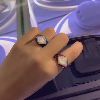 

UMGODLY High Quality Fahsion Ring Colorful Blue Red Dripping Oil Shell Paved Cubic Zirconia Sliding Rings Women Jewelry
