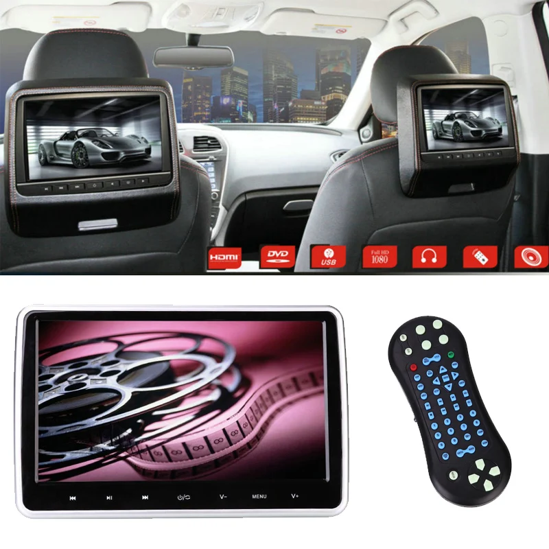 10," HD lcd Автомобильный подголовник монитор DVD/CD/USB/SD плеер Поддержка TF карты