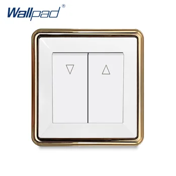 

Curtain Switch Wallpad 2 Gang Reset Momentary Contact Wall Light Switch Rocker Button White Panel Gold Edge