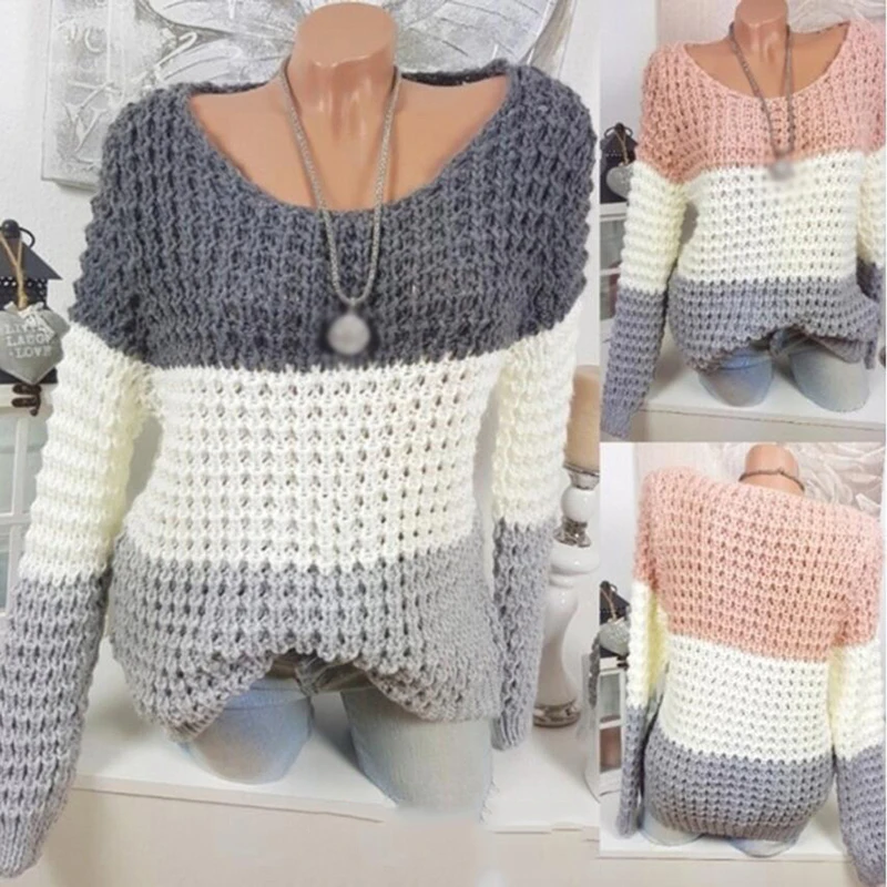 

Patchwork sweater jumper knitwear 2019 fashion slim women's sweaters and pullovers female tops