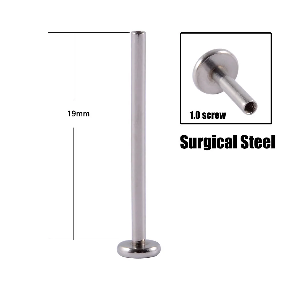 10PCS Surgical Steel Internally Threaded Lip Bar 16G Zircon Top Component For Labret Prong Zircon Ear Tragus Helix Ear Piercing