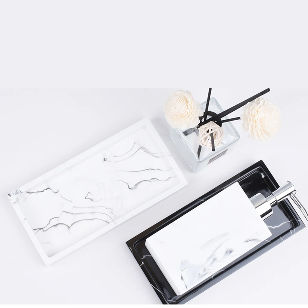 Household Storage Tray Marble Resin Tray for Bathroom Rectangular Jewelry Storage Kitchen Dish Plates