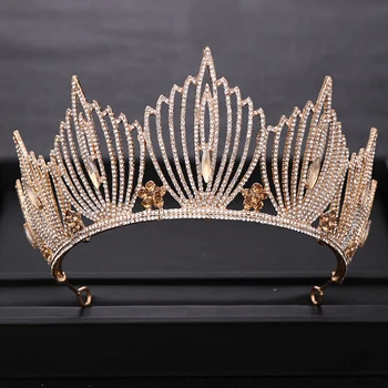 

New luxuriou Gold Crown Crystal Rhinestone Big Bridal Wedding taira Queen Diadem Headpiece Wedding Hair Accessories Head Jewelry