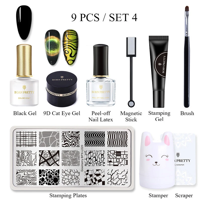9 Pcs-Set4 BORN PRETTY 9D гель кошачий глаз набор для штамповки ногтей Магнитный замачивающий УФ-гель для ногтей геллак 5 мл для маникюра - Цвет: 9 Pcs-Set4
