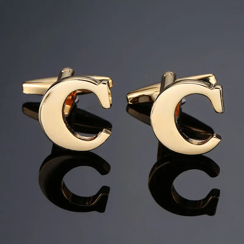 High quality electroplating a-z26 gold letter fashion men's French shirt Cufflinks