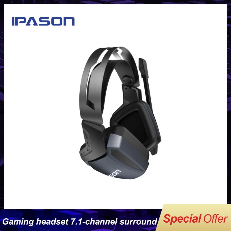 IPASON Match Point MP-X5 игровая гарнитура с креплением на голову, игровая гарнитура, 7,1 каналов, объемный звук, USB звуковая карта, пульт дистанционного управления