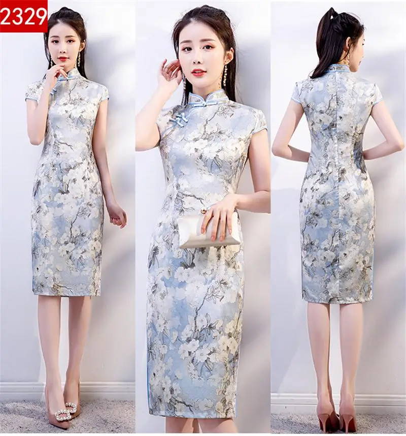 Плюс размер 4XL китайское дамское летнее платье винтажное атласное платье Ципао с воротником мандарина Vestidos с принтом элегантная Свадебная