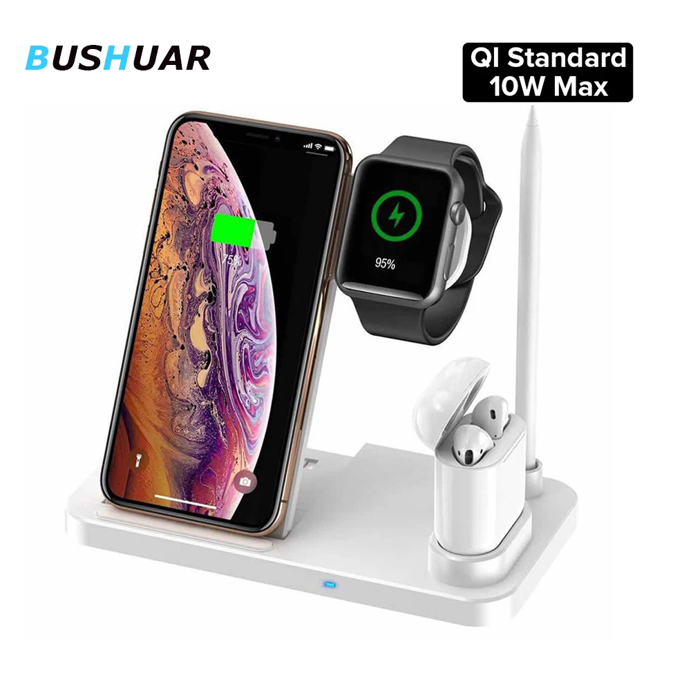 Беспроводное зарядное устройство Qi 4 в 1 10 Вт для iWatch Series 3 2 AirPods Быстрая Зарядка Apple