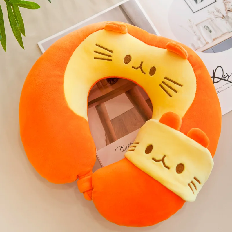Orange Cat 30*30 см милые Мультяшные животные хлопок дорожная u-образная Подушка многофункциональная шея подголовник офисная спинка Подушка с бесплатной маской для глаз - Цвет: Orange Cat