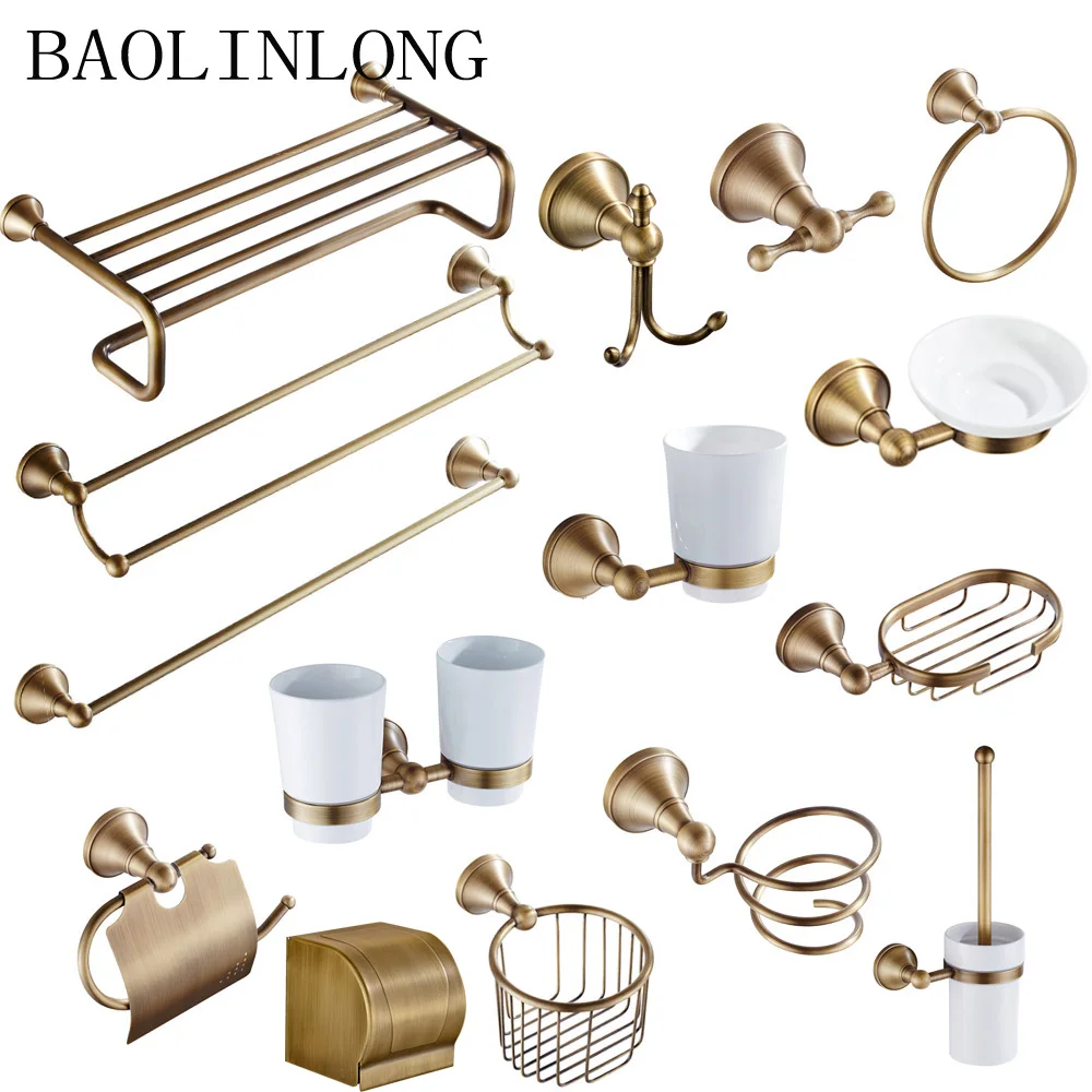 Comprar Juego de accesorios para baño colección de latón antiguo anillo de toalla soporte de papel cepillo de baño gancho de baño estante de jabón