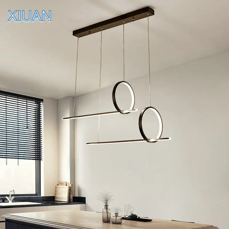 

Postmodern Ring Pendant Light for Kicthen Island Metal Black Round Circle Sconces Remote Control Dimming Bar LED Hanging Lamp