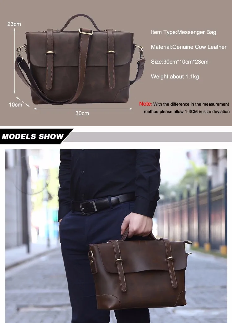 New Brand Designer Stye Men Vintage Messenger Bag Genuine Cow Leather Male Luxury Business Retro Shoulder Bags Briefcase Totes