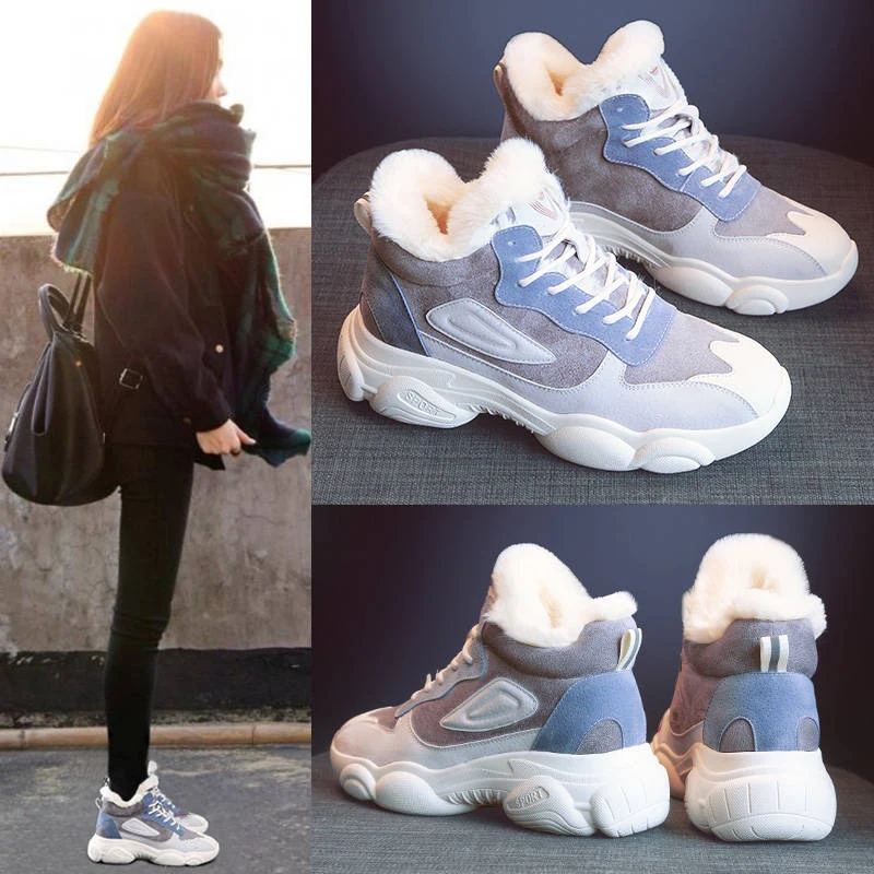 

Cotton boots women's 2019 winter new plus-velvet warm sports shoes Korean version hundred-toched inside increase daddy shoes