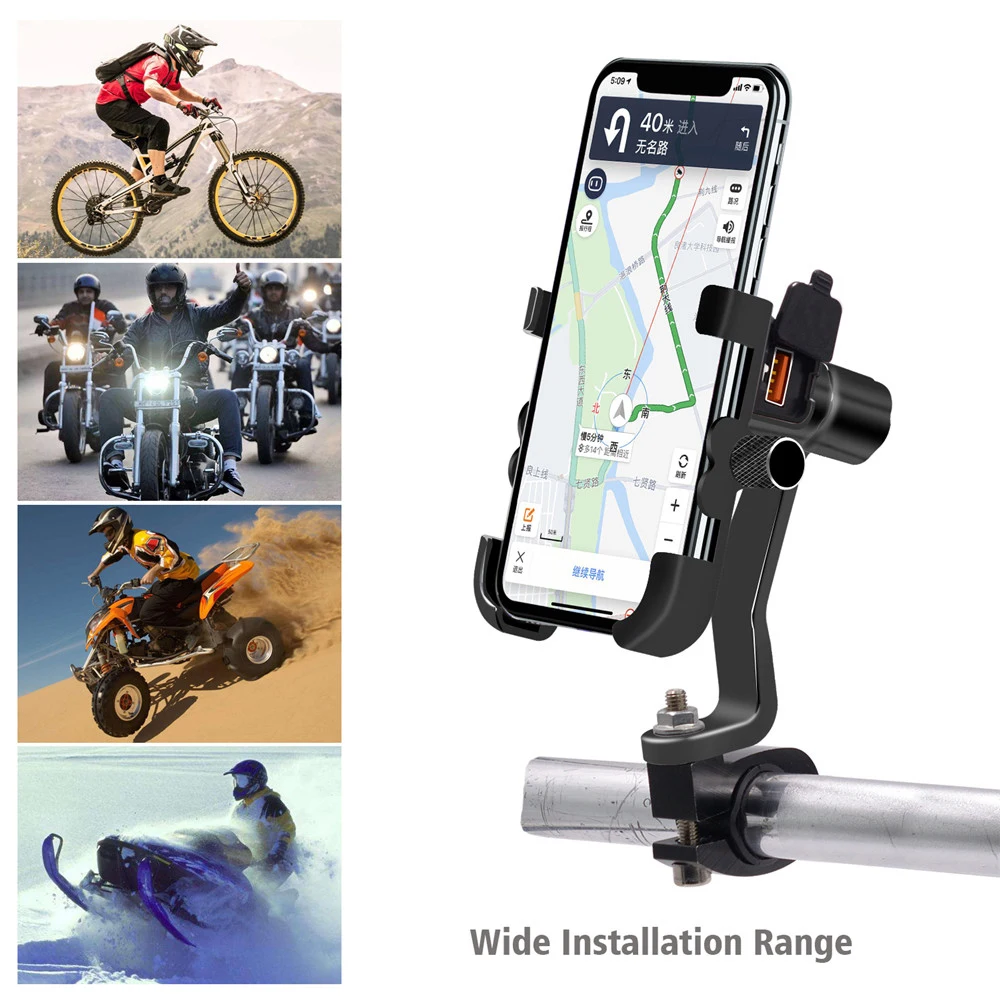 

Motorcycle Universal Aluminum Phone Holder with USB Charger Moto Handlebar Bracket Stand for 4-6 inch Mobile Phone Mount N14