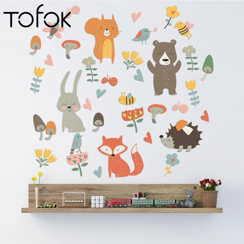 

Tofok Forest Animal Party Wall Sticker Ins Fox Rabbit Children Room Nursery Self-adhesive Decals DIY Home Background Decoration