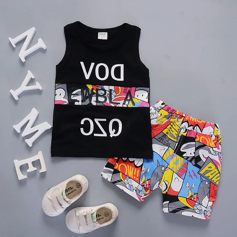 Summer Children Clothing Brother Set Cotton Sleeveless Casual 1 2 year Boys Kids Sets For Baby outfit letter floral boy clothes |