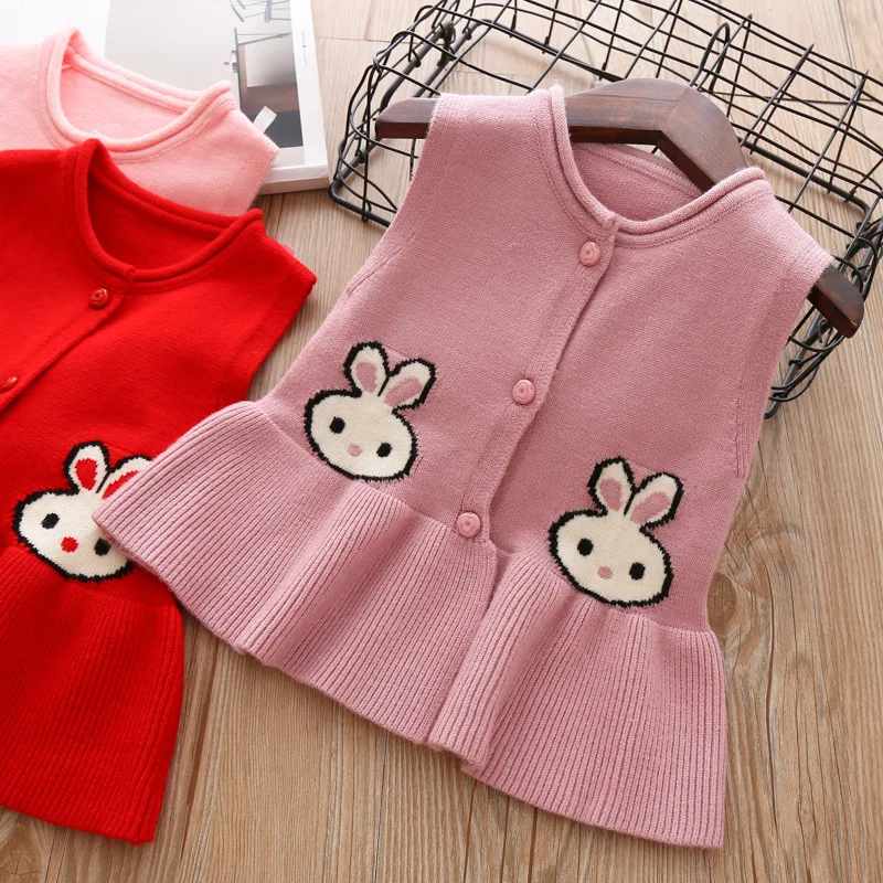 

Autumn And Winter Girls Most New Style Sweater Vest Cartoon Rabbit Knitted Cardigan Versatile Sweater Skirt 1699