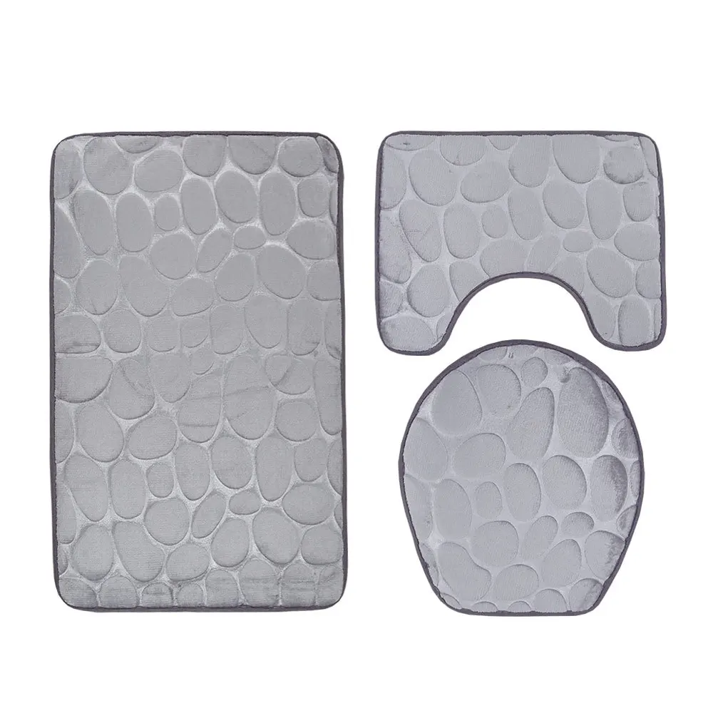 Gray Zeegle коврики для ванной комнаты 3D Cobble тиснение коврики для ванной набор ковров для ванной комнаты нескользящий коврик для туалета коврики для ванной комнаты фланелевые коврики - Цвет: Gray