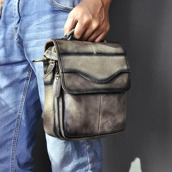 

Quality Original Leather Male Casual Shoulder Messenger bag Fashion Cross-body Bag 8" Pad Tote Mochila Satchel bag 144-dc