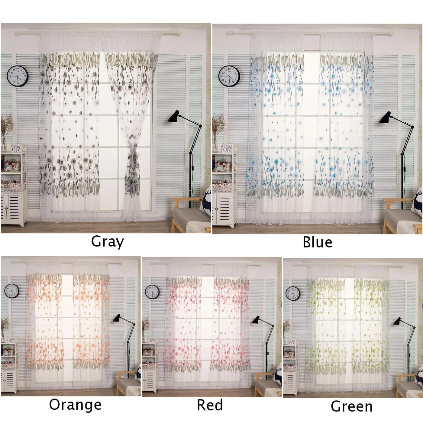 New Flower Curtain Window Door Panel Curtain Screening Room Divider Voile Drape Home Garden Supplies