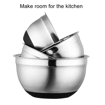 

Stainless Steel Mixing Bowl Non-Slip With Lids Silicone Based Professional Kitchenware Salad Bread Pastries Cake Bowl