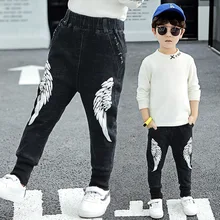 Детские брюки эластичные джинсы с буквенным принтом для больших мальчиков детские брюки в новом стиле унисекс; сезон весна-осень