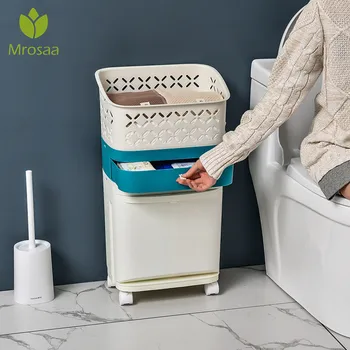 

3 Layer Classification Trash Can Kitchen Plastic Dustbin Wet and Dry Press Button Recycle Stacked Sorting Rubbish Bin With Wheel