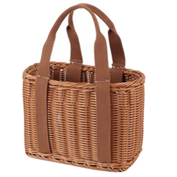 

Basket Hand Made Wicker Bags Portable Rattan Shopping Bag Woven Picnic Basket Beach Bag Big Storage Bag