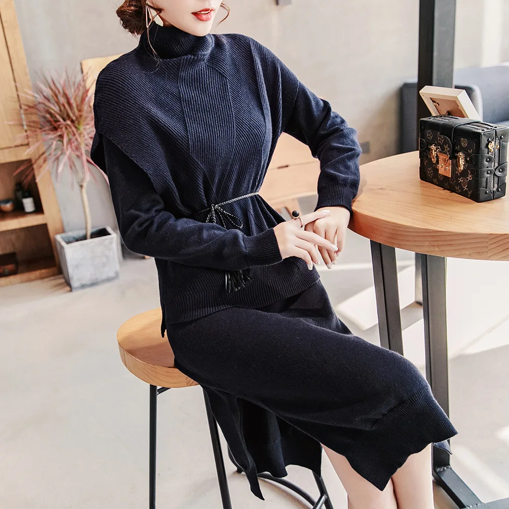 

Network Red Sweater Waistcoat Two-Piece Knitted Vest Wool Skirt-Style WOMEN'S Suit 2019 Autumn-New Style Slimming