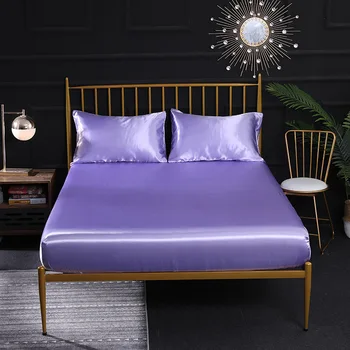 

Lychee Artificial Real Silk Solid Fitted Sheets Colorful Fitted Bed Sheet Mattress Sets with Four Corners and Elastic Bands