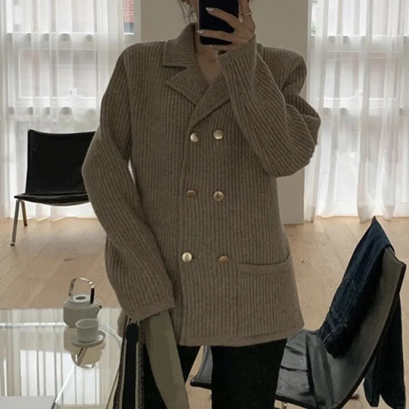 brown coat women RealShe зимнее женское пальто с отворотом, длинным рукавом, пуговицами, карманами, вязанное шерстяное пальто и куртки, Женская Осенняя верхняя одежда, шерстяное пальто для женщин - Цвет: brown coat women