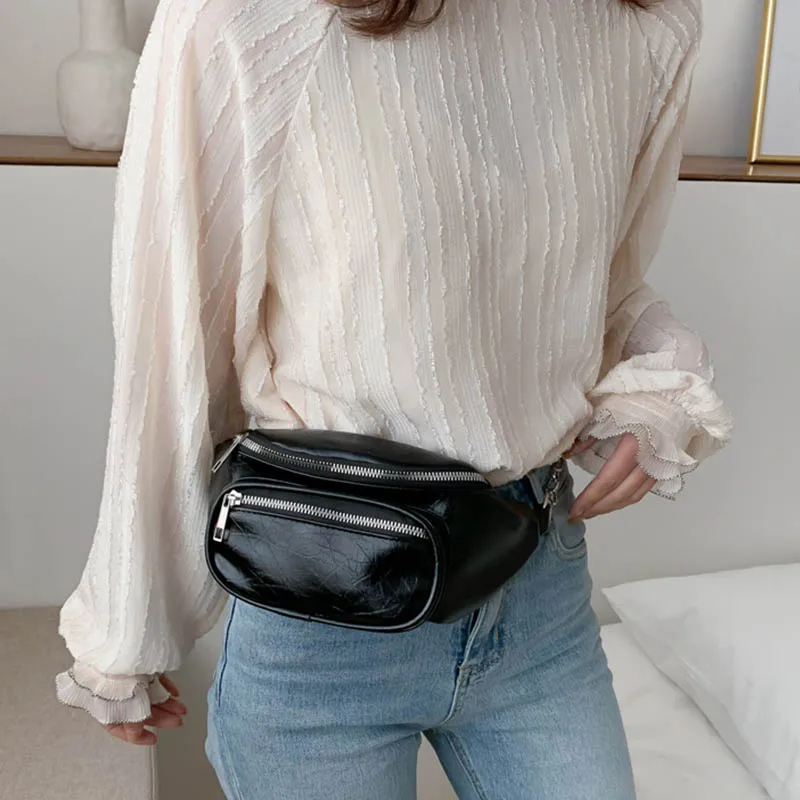 

PU Chain Belt Packs Black Fanny Pack Multifunction Fashion Lady Zipper White Waist Bags Shoulder Bag Women Belt Bum Bags Pouch