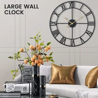 Iron Art Wall Clocks Hollow-out Nordic Style Vintage Roman Numerals Non-ticking Hanging Clock Watch Home Decor Clock Best Gift