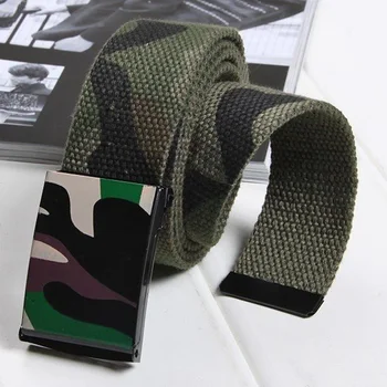 

Man Woman Camouflage Print Casual Belt Couples Canvas Smooth Buckle Waist Adjustable Belt