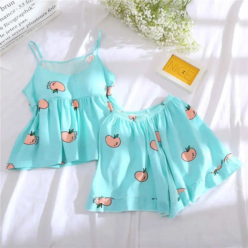 

New Style Pajamas Female Summer Sweet Thin Pure Cotton Camisole Summer Shorts Sexy Chest Pad Piece Tracksuit