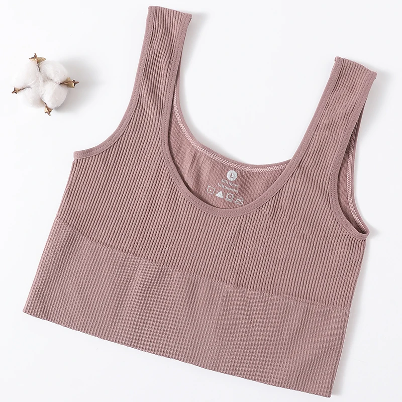 Women's Ribbed Crop Tank Top - Seamless Wireless Bra and Lingerie Fitness Camisole
