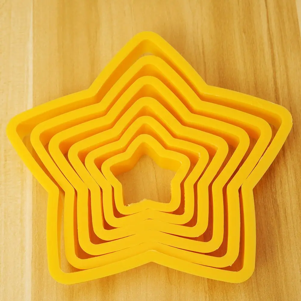 Transhome Christmas Cookie Cutters 6Pcs/Set 3D Plastic Five-pointed Star Biscuit Mold DIY Baking Tools Fondant Cookie Cake Mold