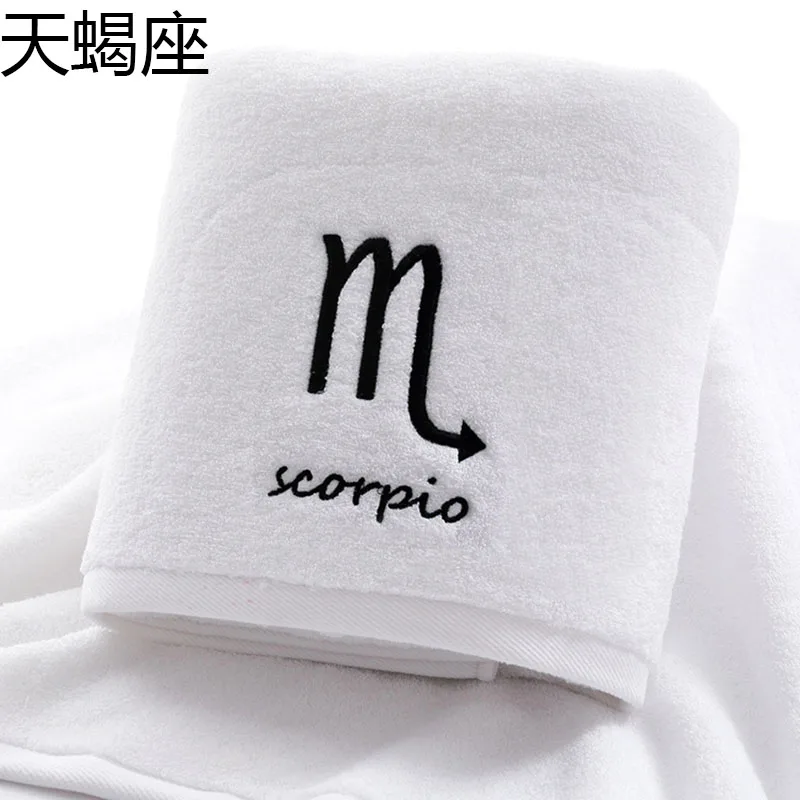White Scorpio 70*140 см хлопок банное полотенце Созвездие узор белый серый с вышивкой полотенца махровые девушка/мужчины ванная комната прямоугольное банное полотенце - Цвет: White Scorpio