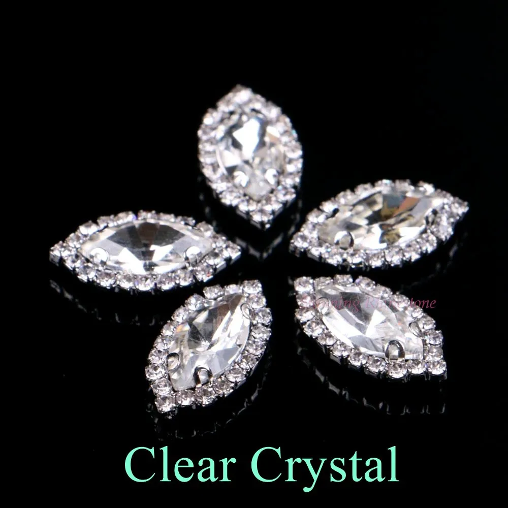 Clear Crystal Обведено Стразы! Лошадиный глаз/стекло в форме листа Стразы с когтями пришить с украшением в виде кристаллов СТРАЗА под камень алмаз металлическое основание 10 шт./упак - Цвет: Clear Crystal
