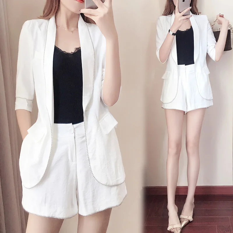 

Gentle Wind Set Short-height Summer Elegant Goddess-Style Ol Wear Fashion Beads Small Suit Shorts Two-Piece Set