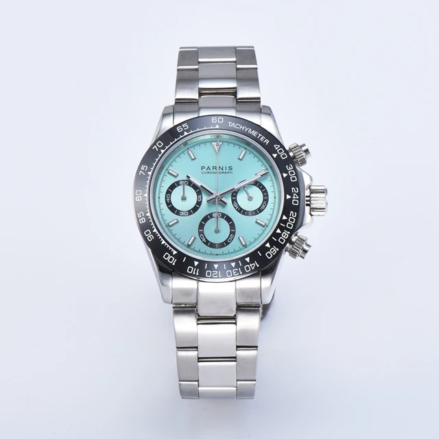 Новые мужские кварцевые часы Parnis с белым циферблатом, 39 мм, стальной браслет, хронограф, мужские часы VK64, мужские часы в подарок с коробкой - Цвет: 4