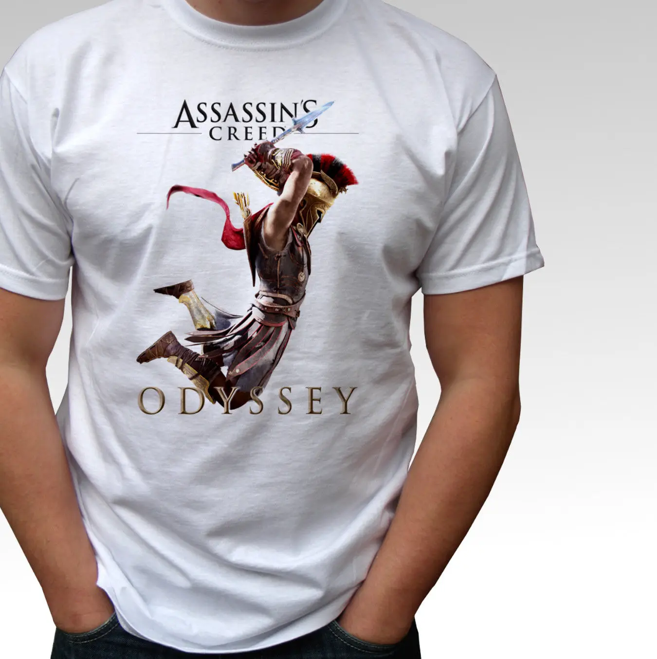 Assassins Tee Creed Odyssey, белая футболка, игровой Топ, мужские и детские размеры