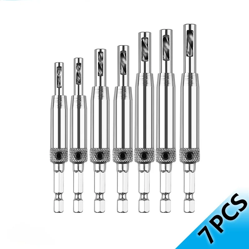 4/7pcs Self Centering Hinge Drill Bits Set Door Cabinet Pilot Holes HSS Hex Recess